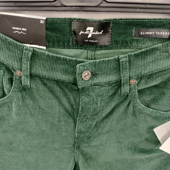 7 FOR ALL MANKIND Men's 30x31 Corduroy Slimmy Slim Tapered Hunter Green $218MSRP - Picture 3 of 10